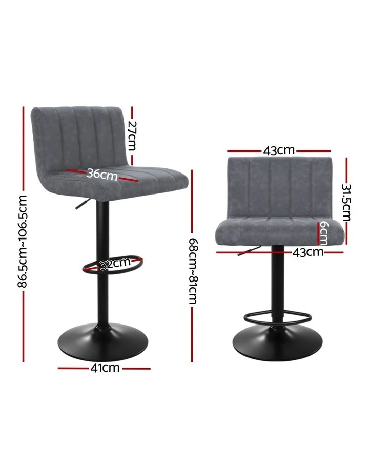 Artiss 4x Bar Stools Vintage Leather Gas Lift Grey image 3