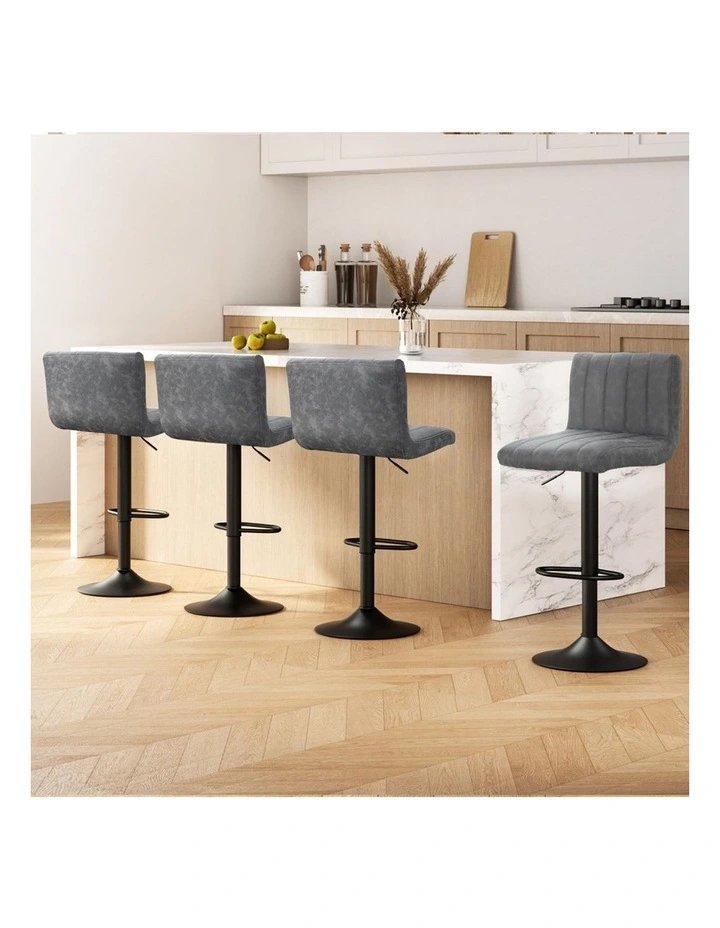 Artiss 4x Bar Stools Vintage Leather Gas Lift Grey image 4