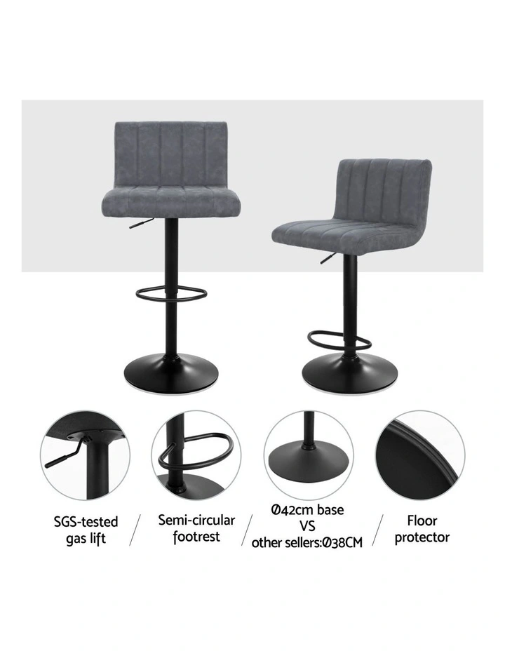 Artiss 4x Bar Stools Vintage Leather Gas Lift Grey image 6