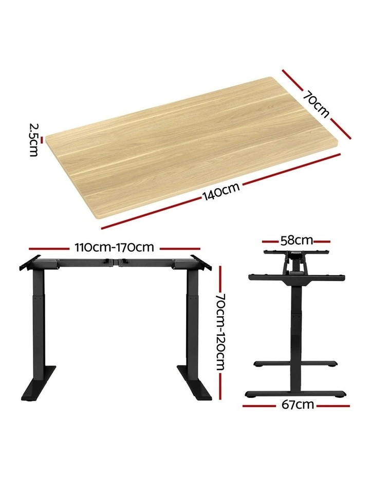 Artiss Standing Desk Motorised Dual Motor White Oak 140CM image 4