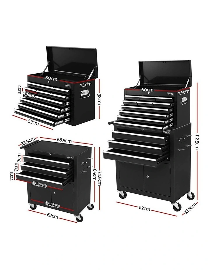 Giantz 13 Drawer Tool Box Cabinet Chest Toolbox Storage Garage Organiser Black image 4
