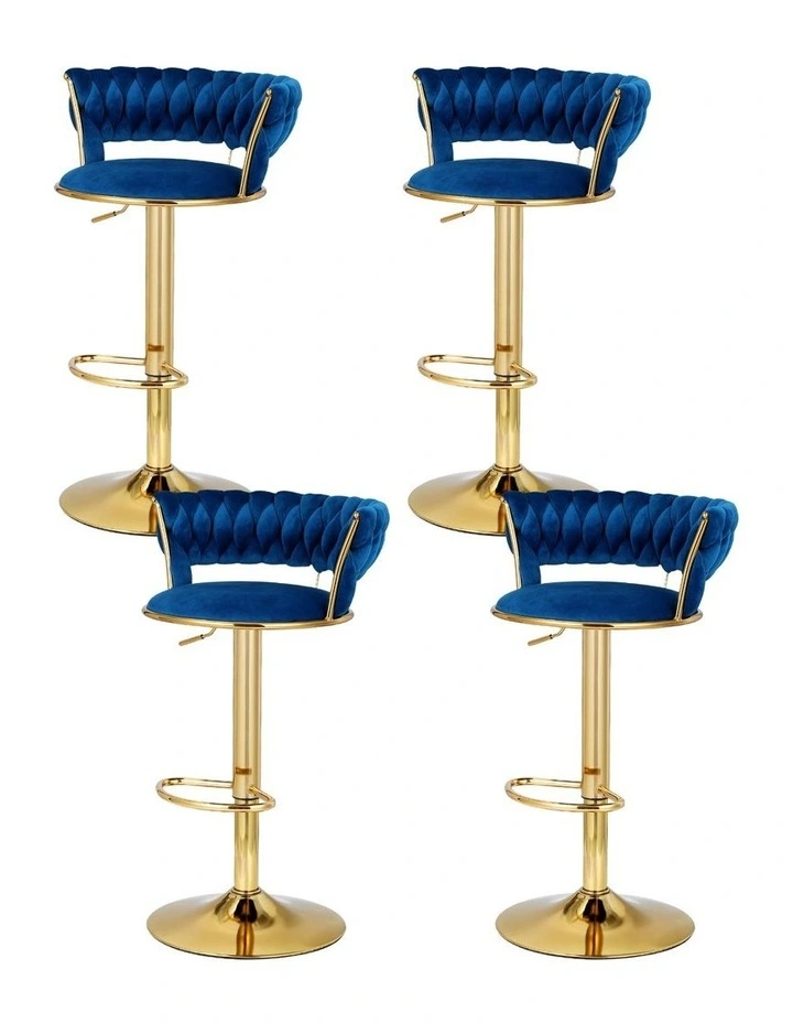 Artiss 4x Bar Stools Gas Lift Velvet Woven Backrest Navy image 1