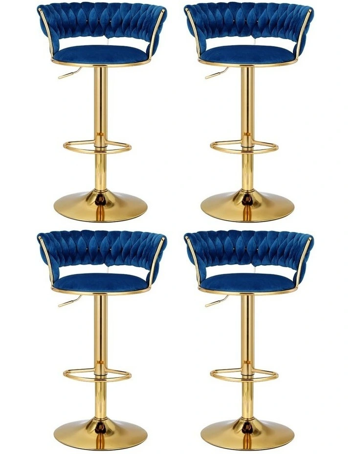 Artiss 4x Bar Stools Gas Lift Velvet Woven Backrest Navy image 2