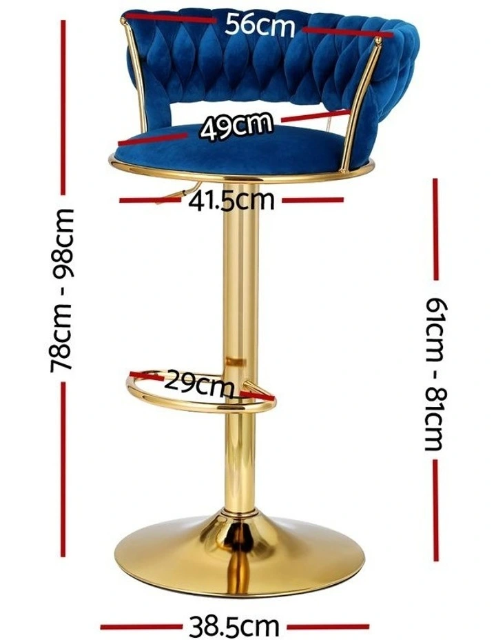 Artiss 4x Bar Stools Gas Lift Velvet Woven Backrest Navy image 3