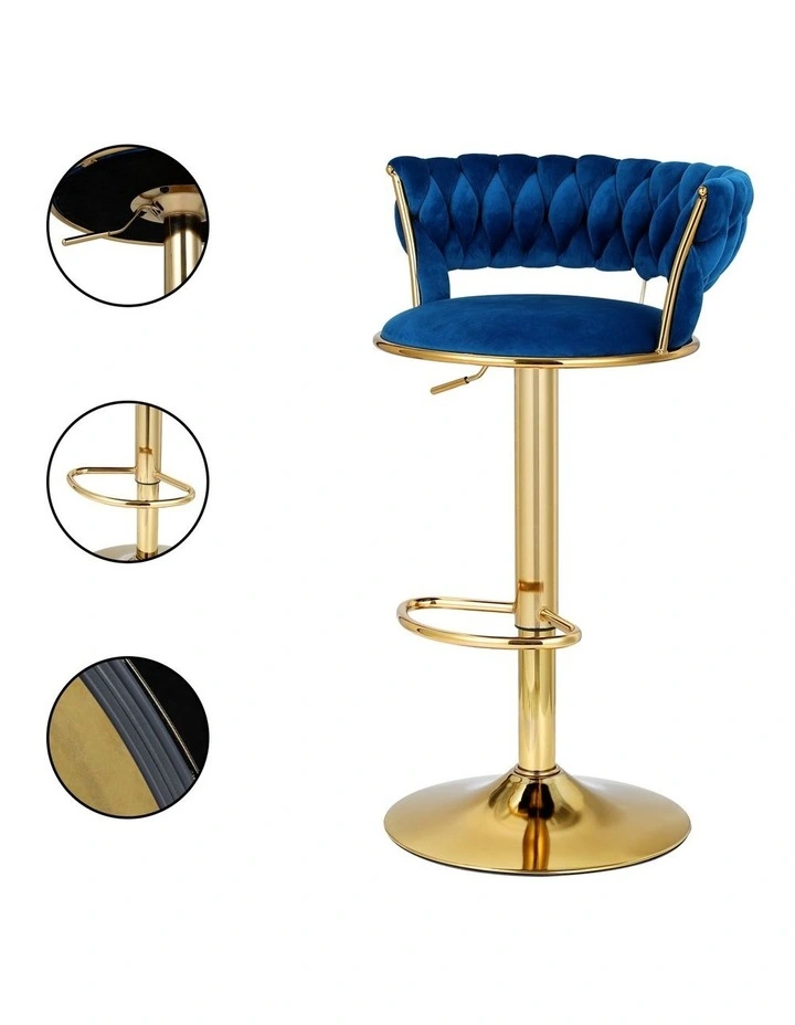 Artiss 4x Bar Stools Gas Lift Velvet Woven Backrest Navy image 7