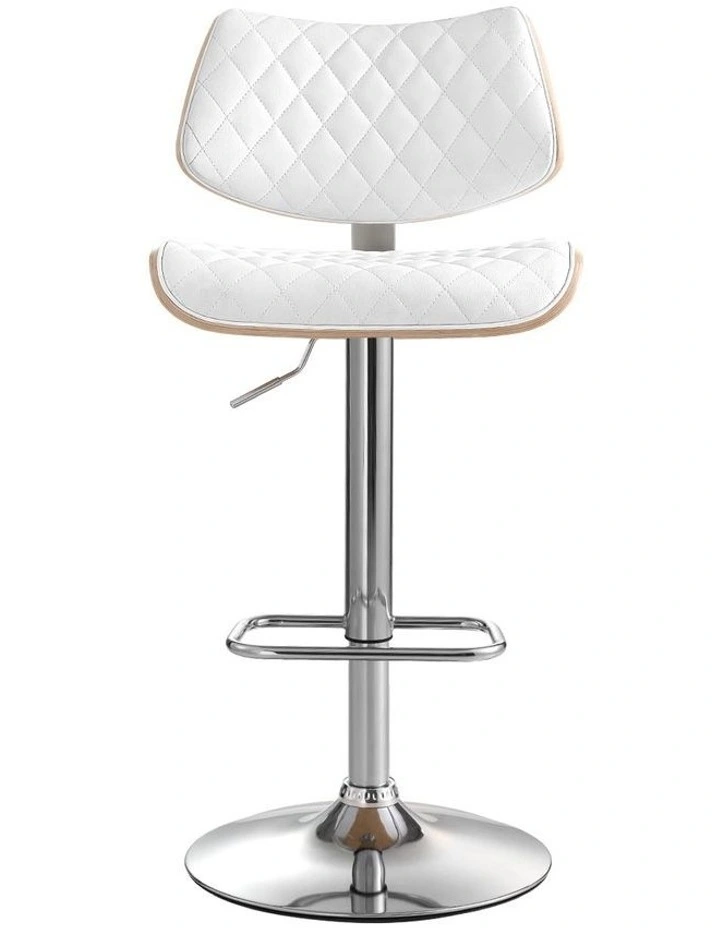 Artiss Bar Stools Kitchen Dining Chairs Gas Lift Stool Wooden Leather White image 1