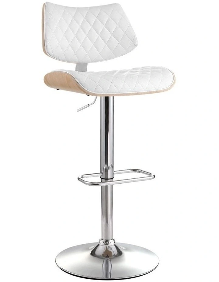 Artiss Bar Stools Kitchen Dining Chairs Gas Lift Stool Wooden Leather White image 2