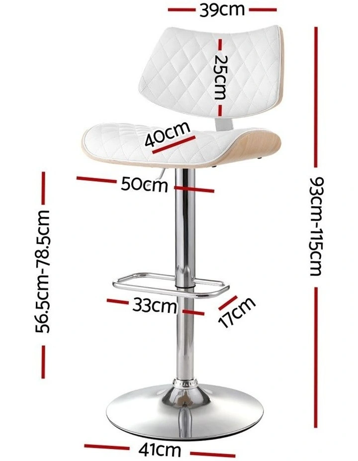 Artiss Bar Stools Kitchen Dining Chairs Gas Lift Stool Wooden Leather White image 3