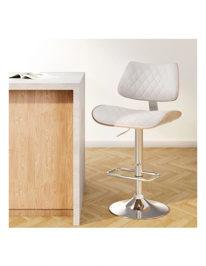 Artiss Bar Stools Kitchen Dining Chairs Gas Lift Stool Wooden Leather White image 4