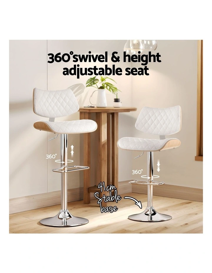 Artiss Bar Stools Kitchen Dining Chairs Gas Lift Stool Wooden Leather White image 6