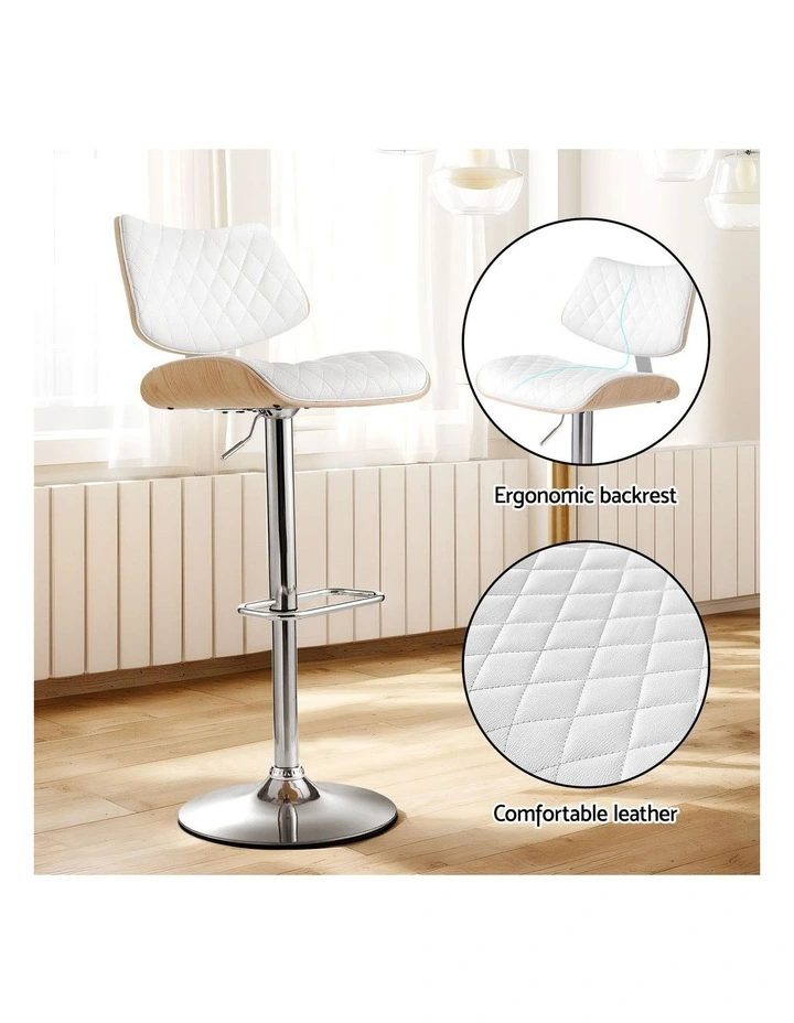 Artiss Bar Stools Kitchen Dining Chairs Gas Lift Stool Wooden Leather White image 7