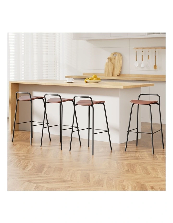 4x Artiss Bar Stools Kitchen Counter Dining Chair Metal Brown image 4