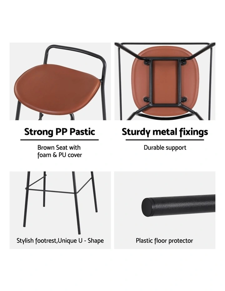 4x Artiss Bar Stools Kitchen Counter Dining Chair Metal Brown image 5