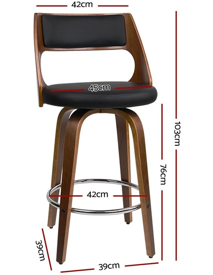 Artiss 2x Bar Stools Swivel Leather Chair 76cm image 3