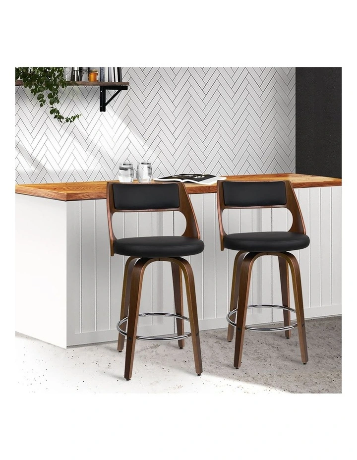 Artiss 2x Bar Stools Swivel Leather Chair 76cm image 4