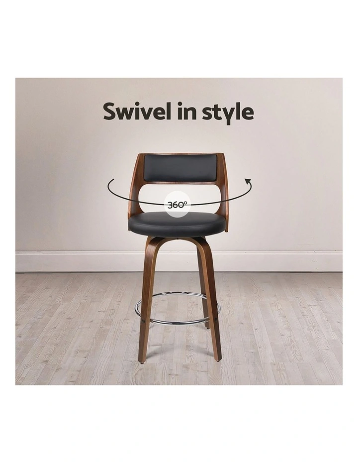 Artiss 2x Bar Stools Swivel Leather Chair 76cm image 5