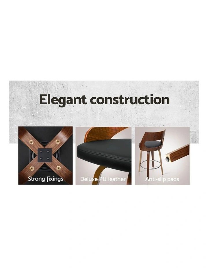 Artiss 2x Bar Stools Swivel Leather Chair 76cm image 7