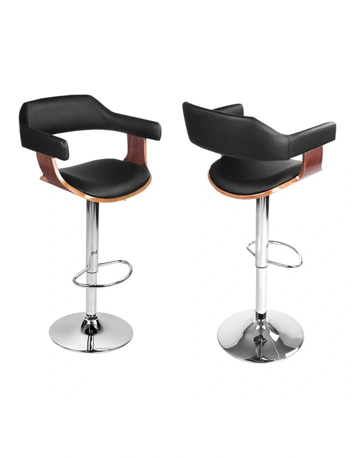 Artiss 4x Bar Stools Gas Lift Leather w/Armrest Black image 2