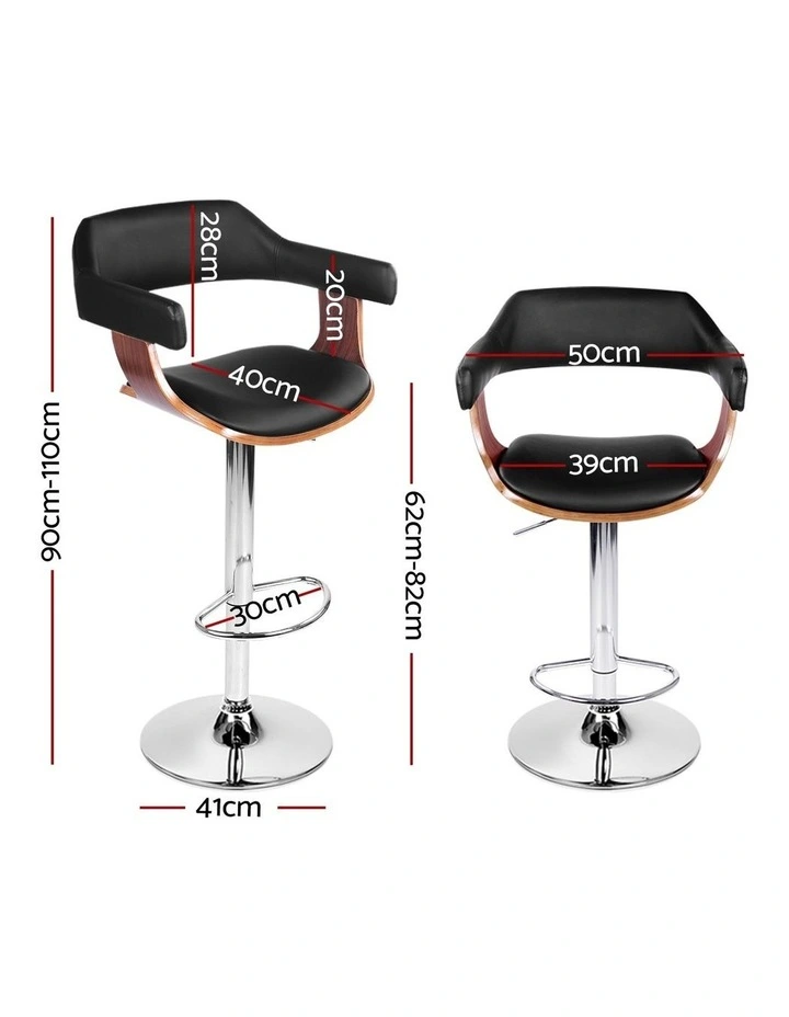 Artiss 4x Bar Stools Gas Lift Leather w/Armrest Black image 3