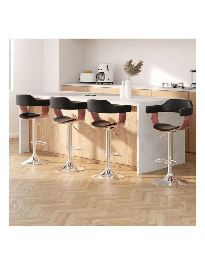 Artiss 4x Bar Stools Gas Lift Leather w/Armrest Black image 4