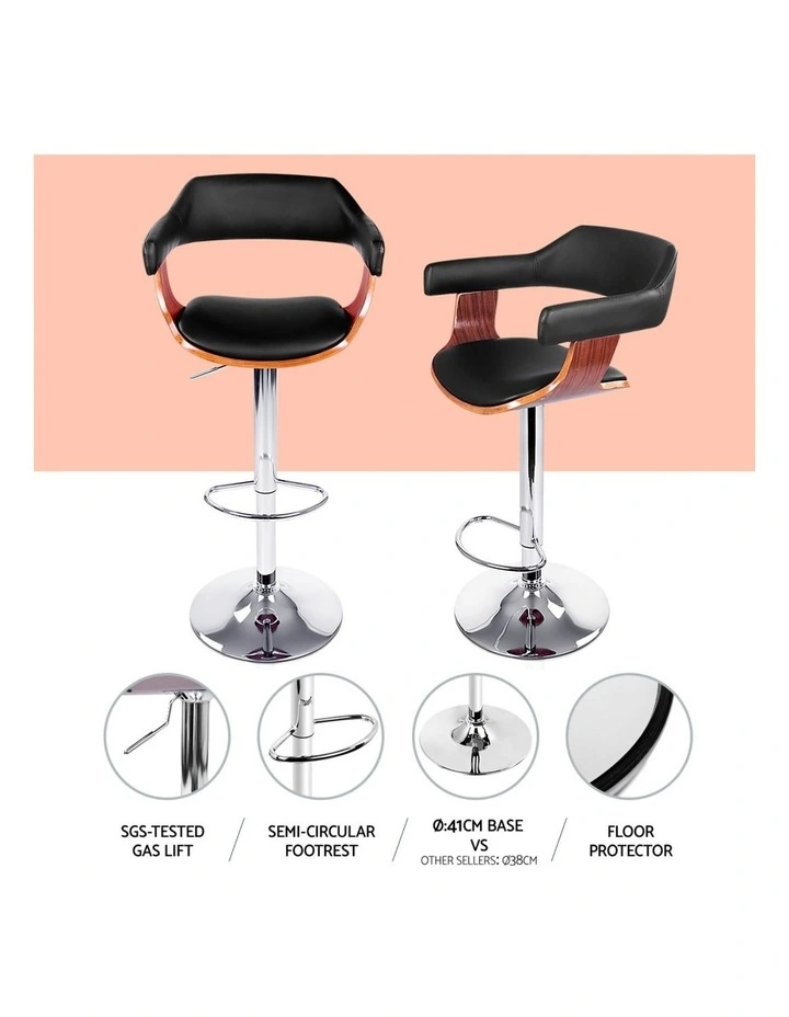 Artiss 4x Bar Stools Gas Lift Leather w/Armrest Black image 7