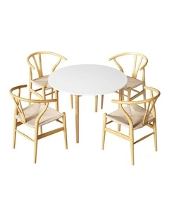 1 Artiss Dining Table and 4 Chairs Set Wishbone Wood