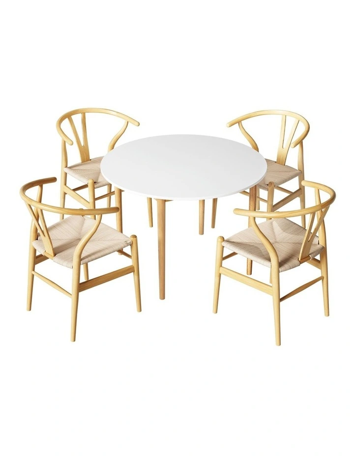 1 Artiss Dining Table and 4 Chairs Set Wishbone Wood image 1