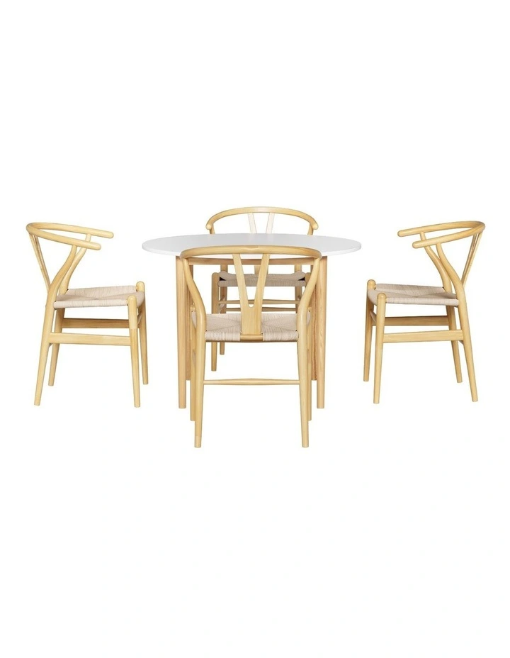 1 Artiss Dining Table and 4 Chairs Set Wishbone Wood image 2