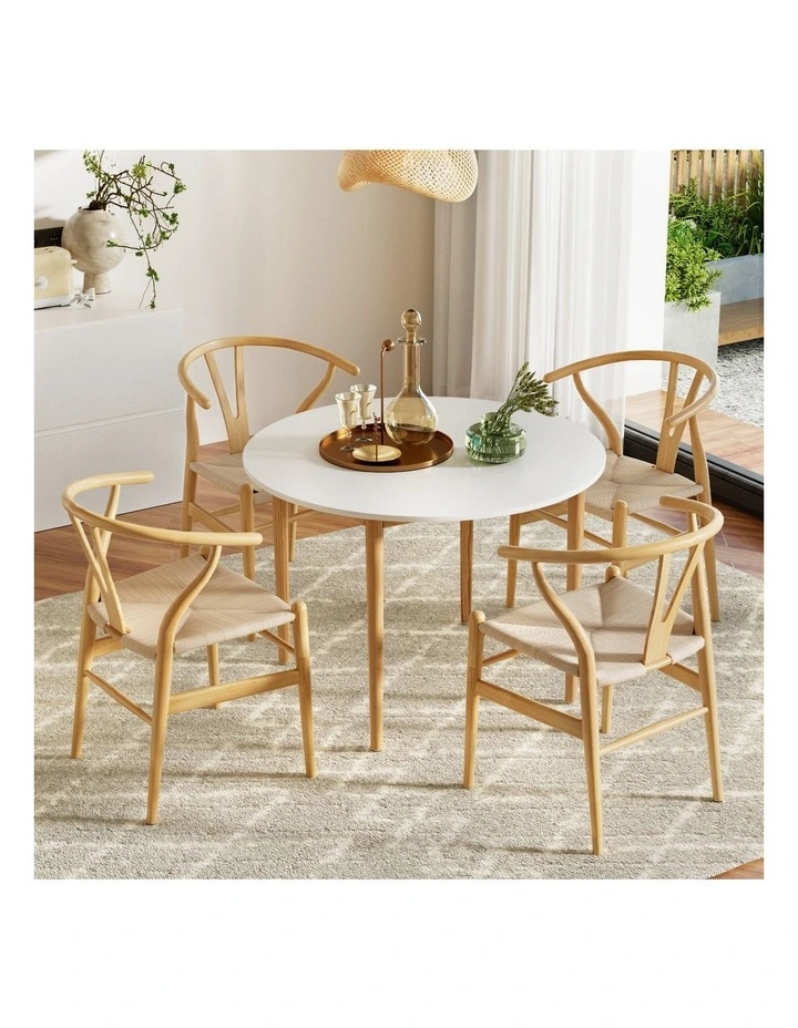 1 Artiss Dining Table and 4 Chairs Set Wishbone Wood image 3