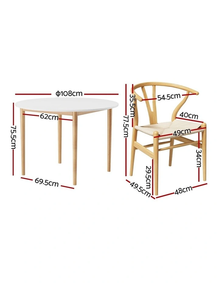 1 Artiss Dining Table and 4 Chairs Set Wishbone Wood image 4