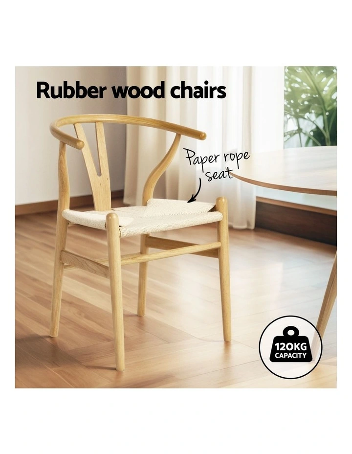 1 Artiss Dining Table and 4 Chairs Set Wishbone Wood image 7