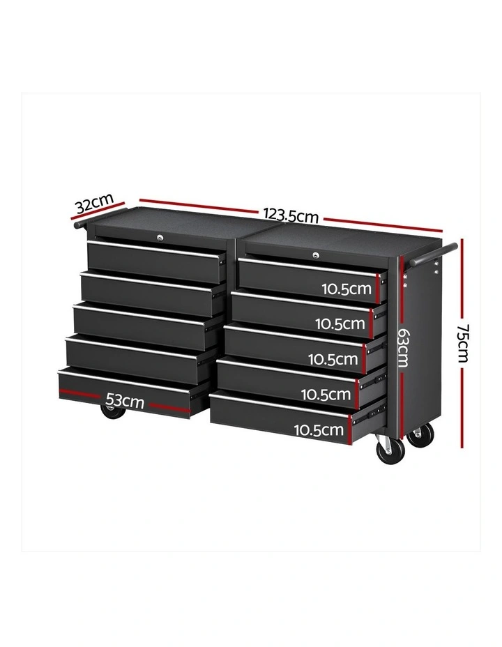 Giantz Tool Chest Trolley 10 Drawers Toolbox Storage Black image 4