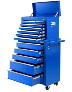 Giantz 15 Drawers Tool Chest Trolley Toolbox 2-in-1 Storage Blue