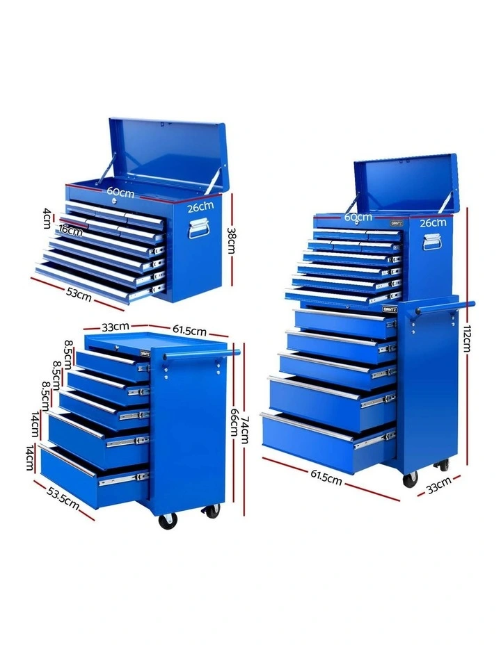 Giantz 15 Drawers Tool Chest Trolley Toolbox 2-in-1 Storage Blue image 4