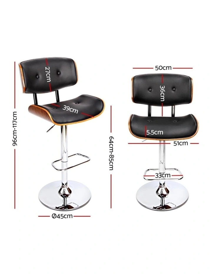 Artiss Bar Stools Gas Lift Leather Black image 3