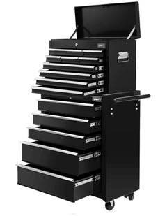Giantz 15 Drawers Tool Chest Trolley Toolbox 2-in-1 Storage Black