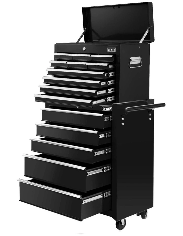 Giantz 15 Drawers Tool Chest Trolley Toolbox 2-in-1 Storage Black image 1