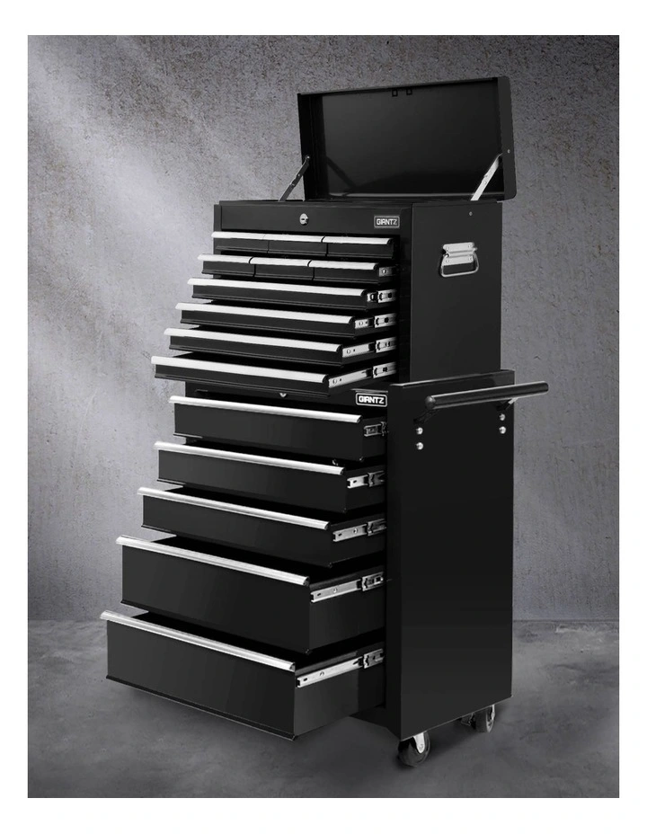 Giantz 15 Drawers Tool Chest Trolley Toolbox 2-in-1 Storage Black image 3