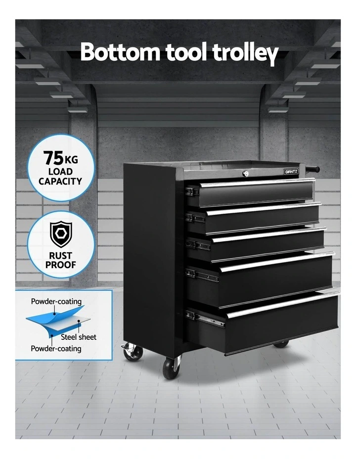 Giantz 15 Drawers Tool Chest Trolley Toolbox 2-in-1 Storage Black image 6
