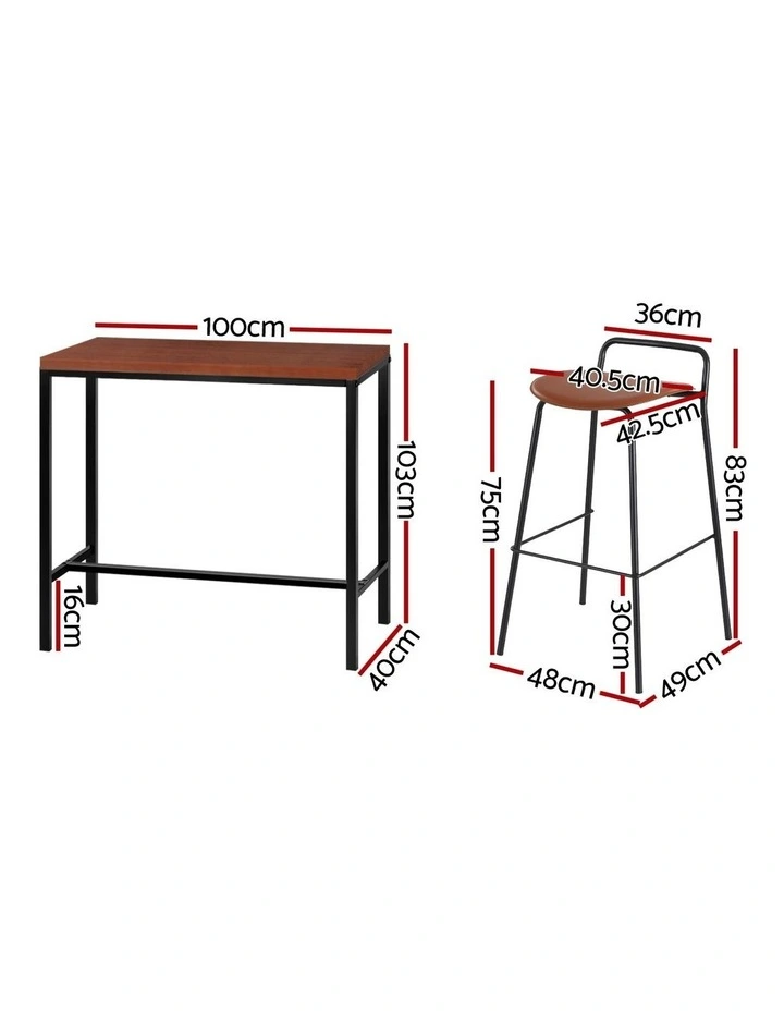 Artiss Bar Table and Stools Set Dining Desk Kitchen Chairs Cafe Pub image 4