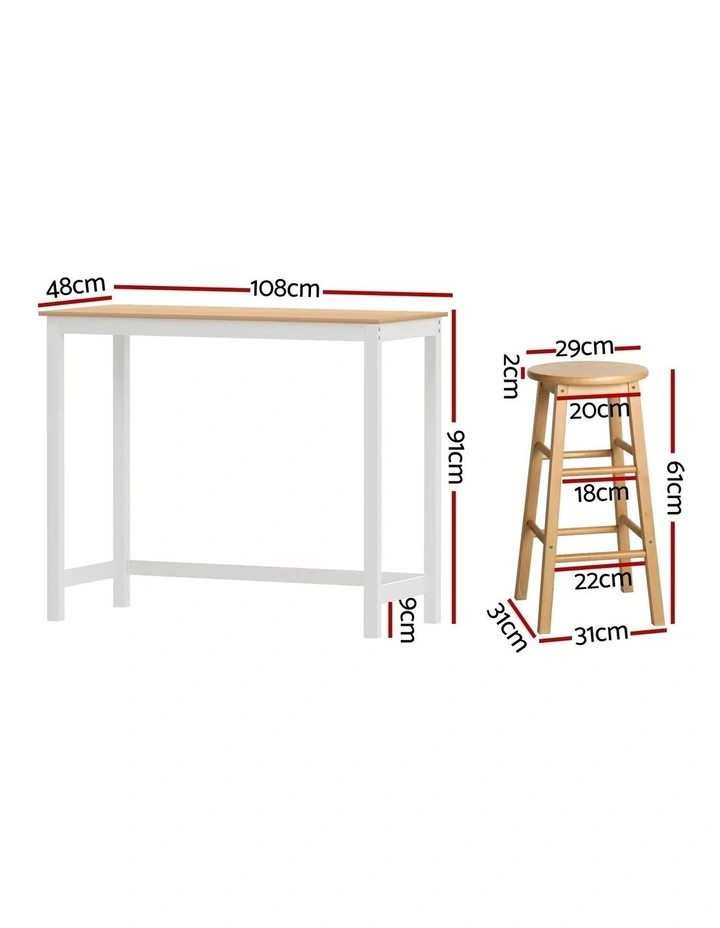 Artiss Bar Table and Stools Set Dining Desk Kitchen Chairs Cafe Pub image 4