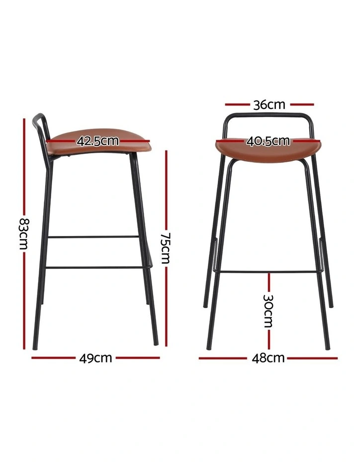 2x Artiss Bar Stools Kitchen Counter Stools Metal Brown image 3