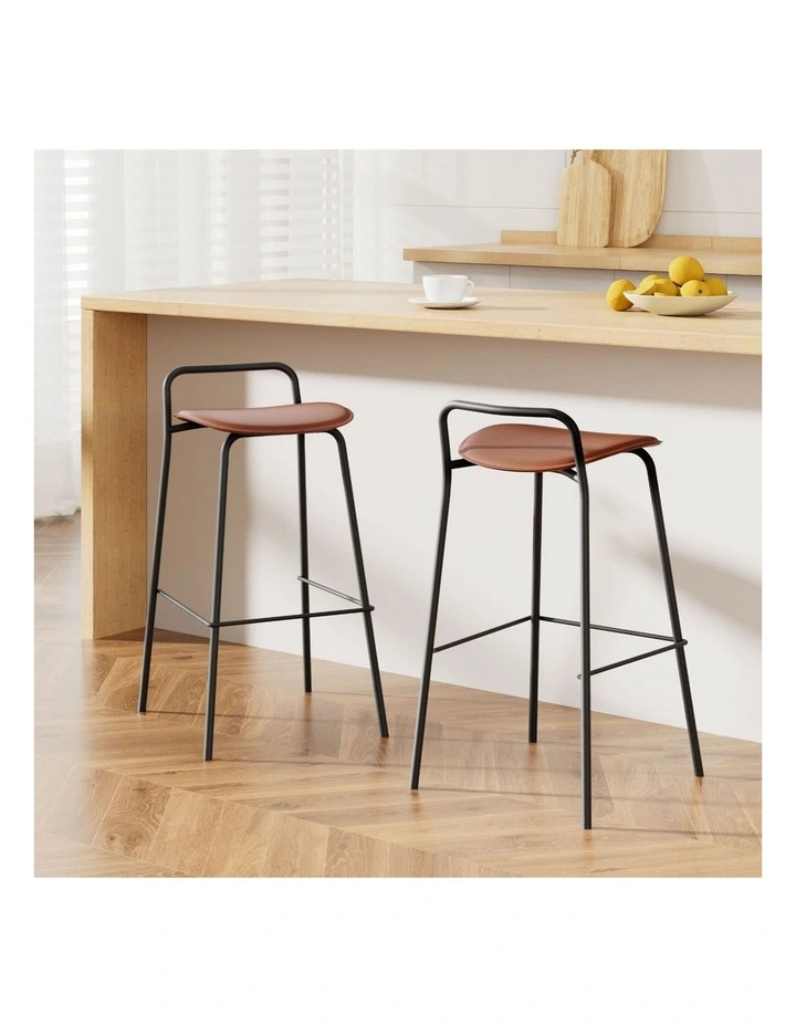 2x Artiss Bar Stools Kitchen Counter Stools Metal Brown image 4