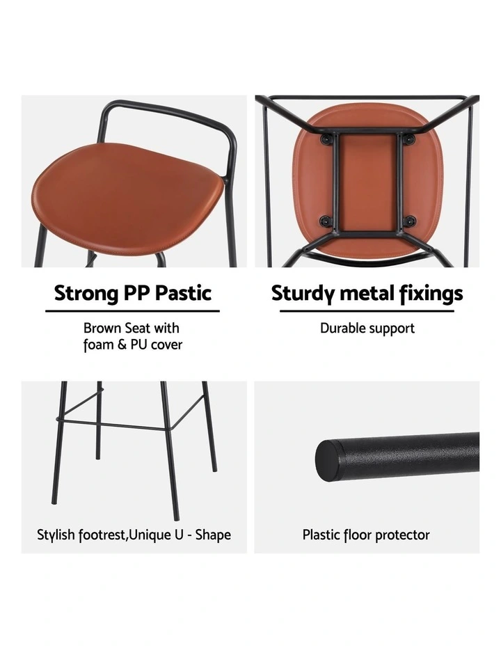2x Artiss Bar Stools Kitchen Counter Stools Metal Brown image 5