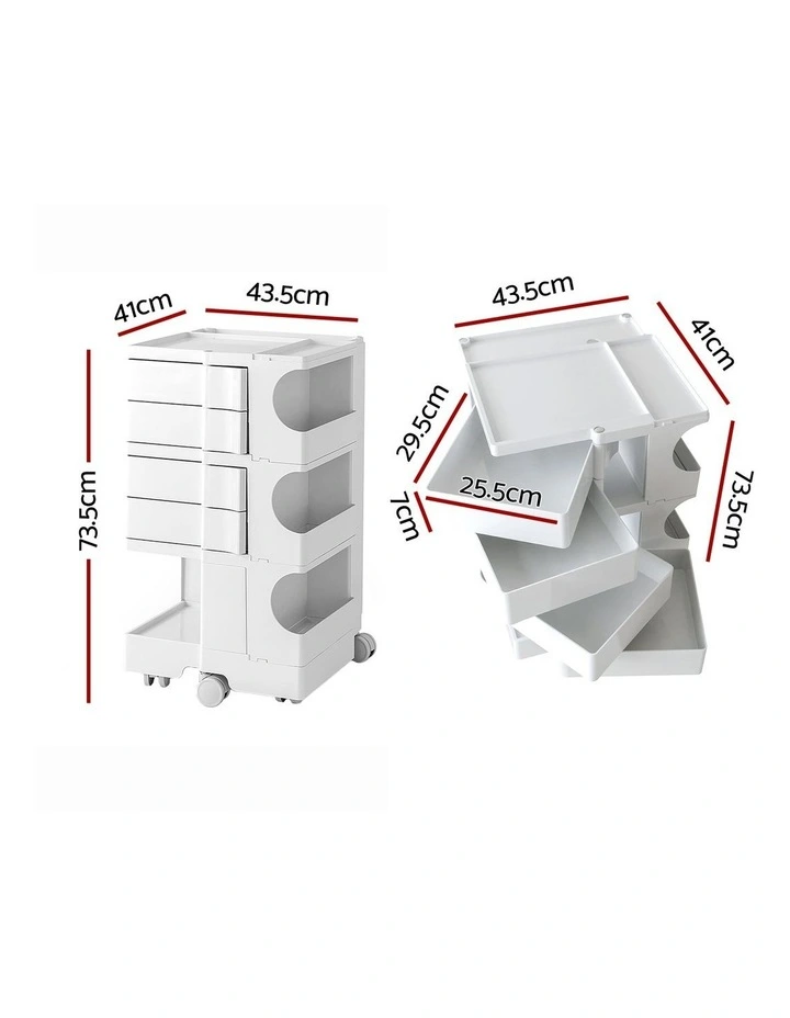 Artiss Storage Trolley Cart Bedside Table 5 Tier White image 4