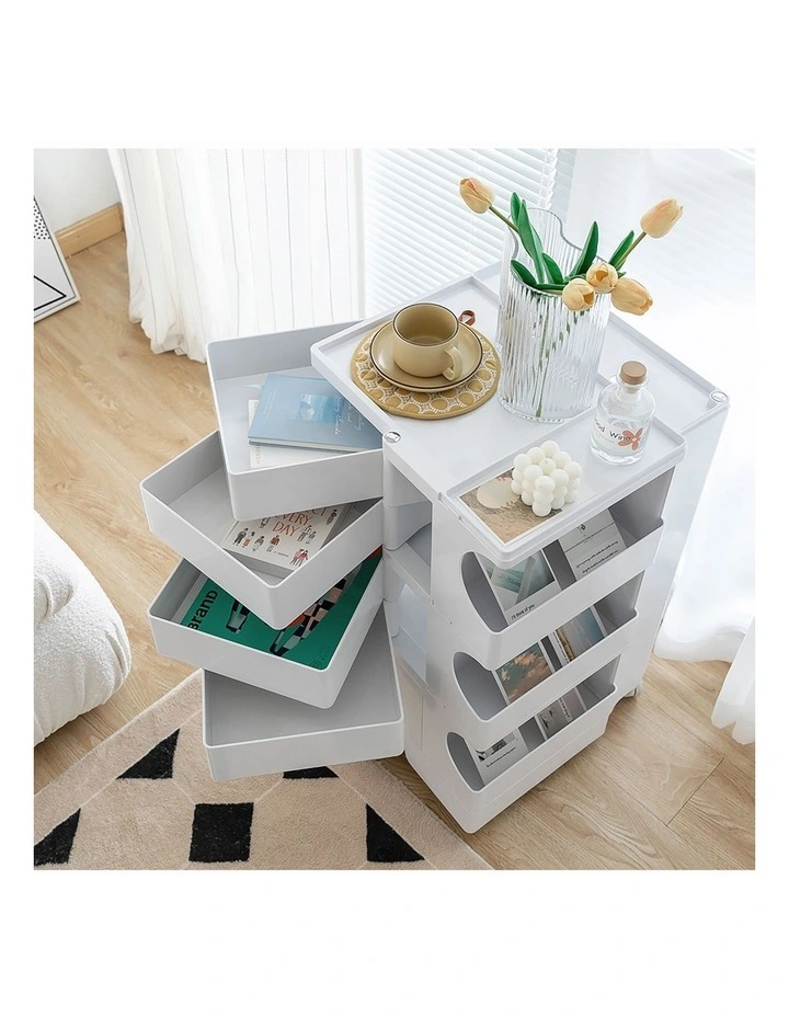 Artiss Storage Trolley Cart Bedside Table 5 Tier White image 6