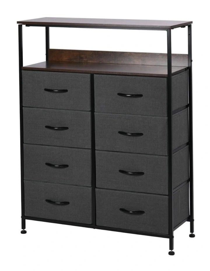 Sherwood Luna 8 Drawer Fabric Home Storage Dresser With Shelf Charcoal image 1