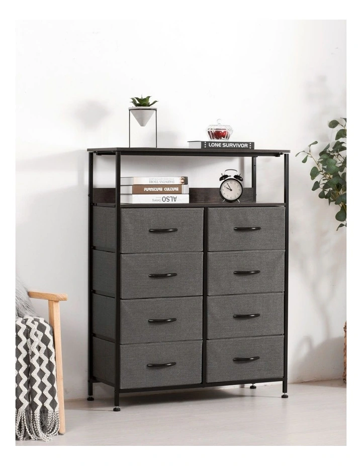 Sherwood Luna 8 Drawer Fabric Home Storage Dresser With Shelf Charcoal image 2