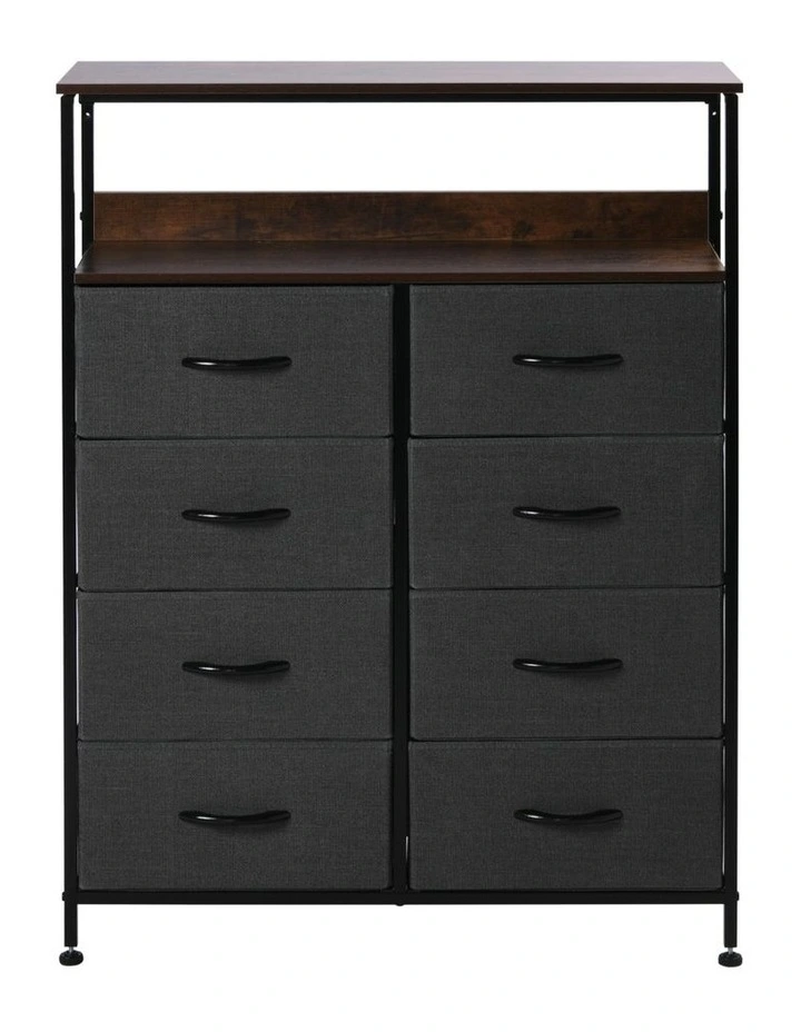 Sherwood Luna 8 Drawer Fabric Home Storage Dresser With Shelf Charcoal image 3