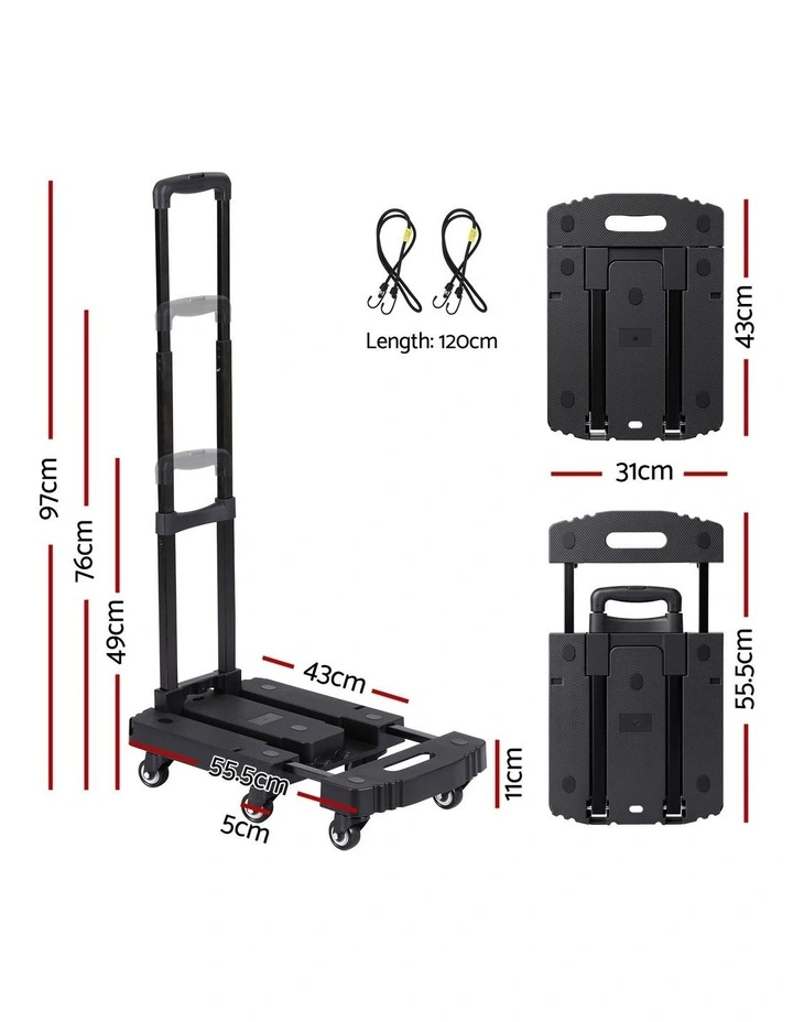 Giantz Folding Hand Truck Platform Trolley Foldable Dolly Cart 200kg Load Black image 2